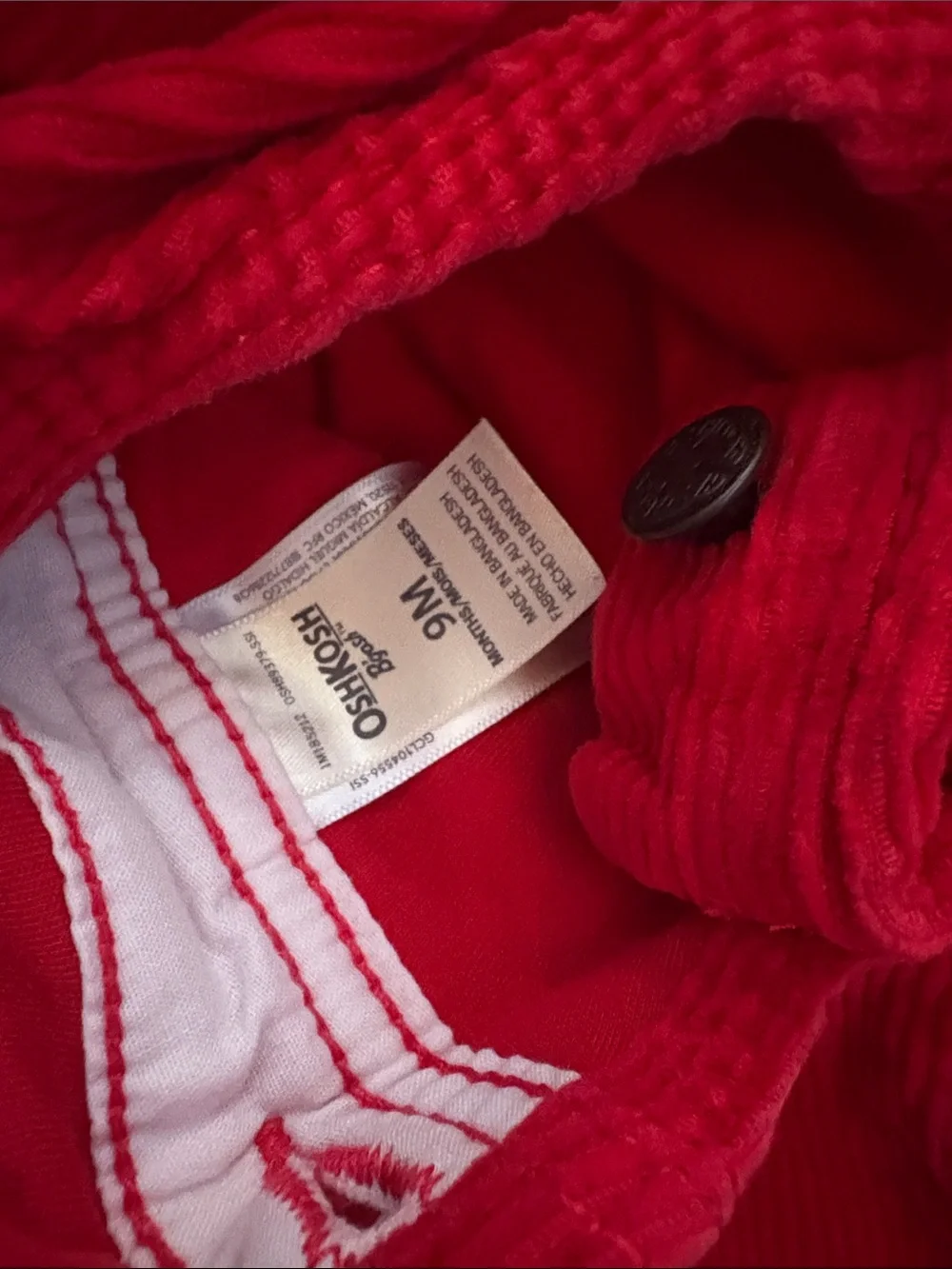 OshKosh B'gosh Red Corduroy and Red/White Stripe Kids Overalls 9-12 months